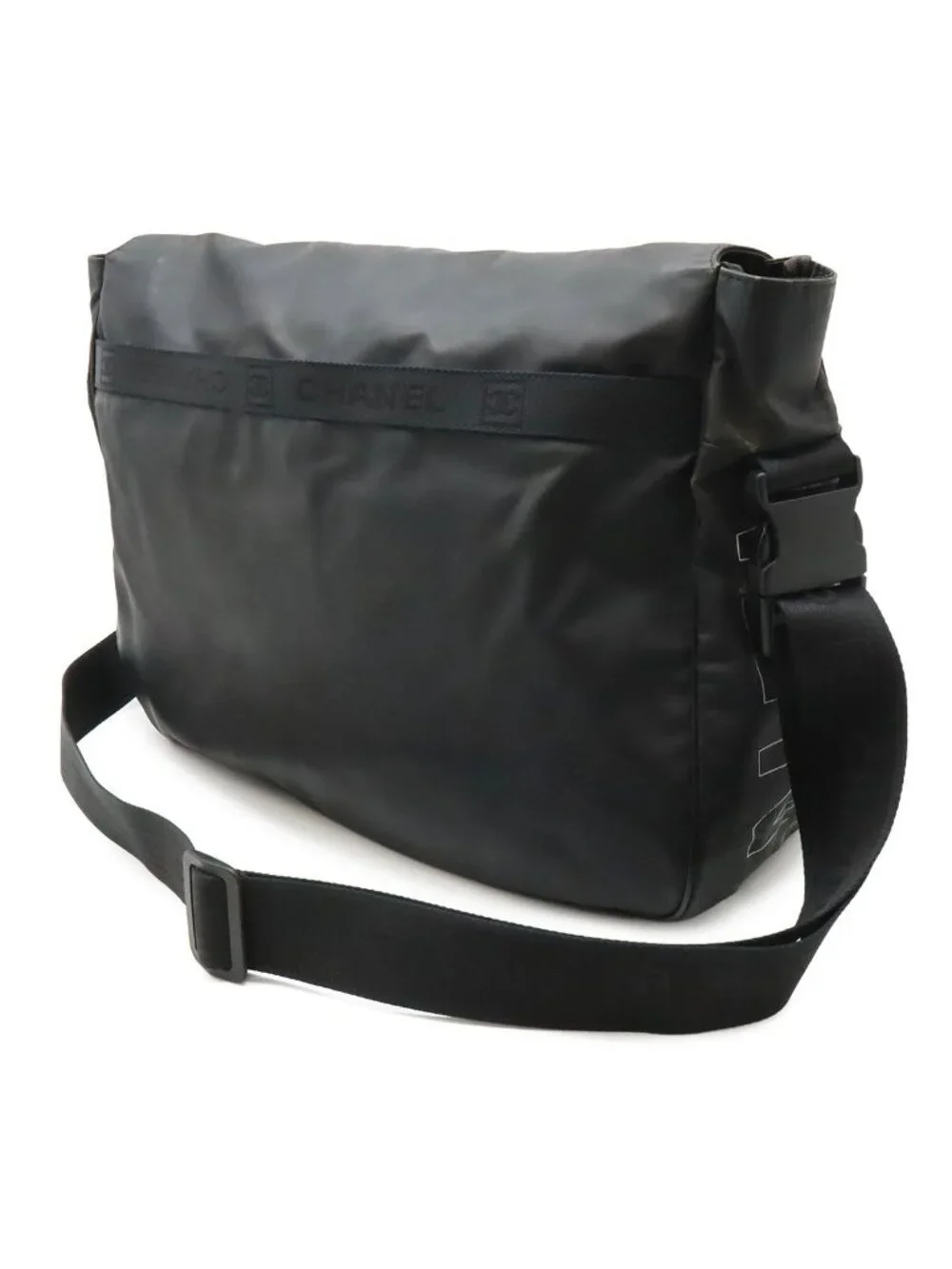Chanel Sports Line CC Logo Messenger Bag Crossbody Rubber Coating Black